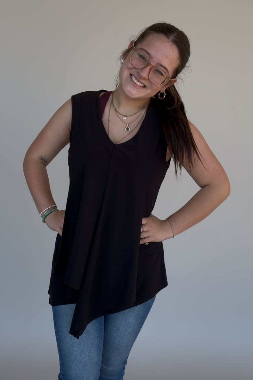 Gitane V Neck Long Black Tunic Sleeveless Top