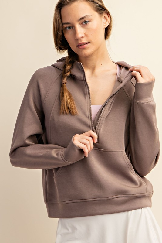 Quarter Zip Hoodie Jacket Mocha