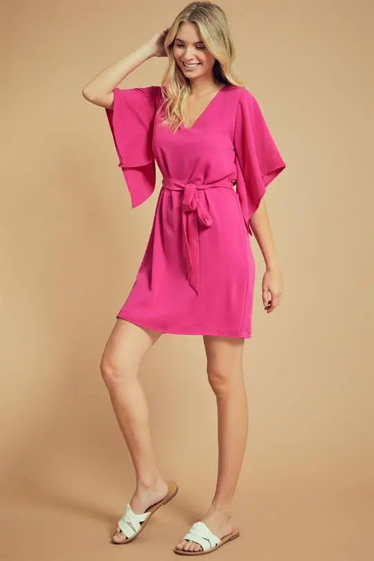 Solid A-Line Dress with Belt