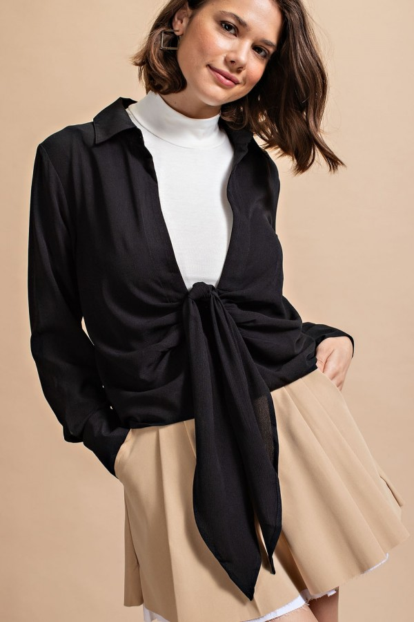 Tie Front Button-Down Shirt