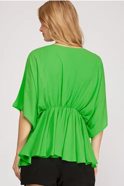 KIMONO SLEEVE WOVEN TOP