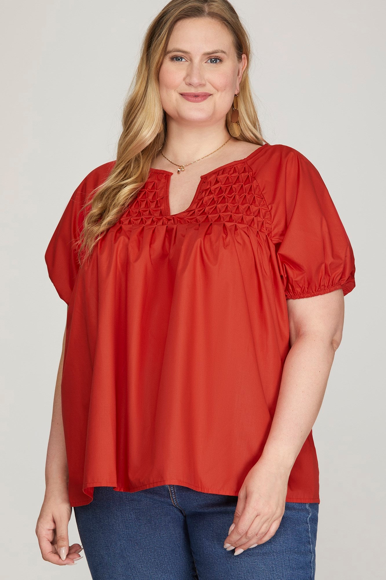 Short Sleeve Pleated V Neck Top Comfortable Soft Chic