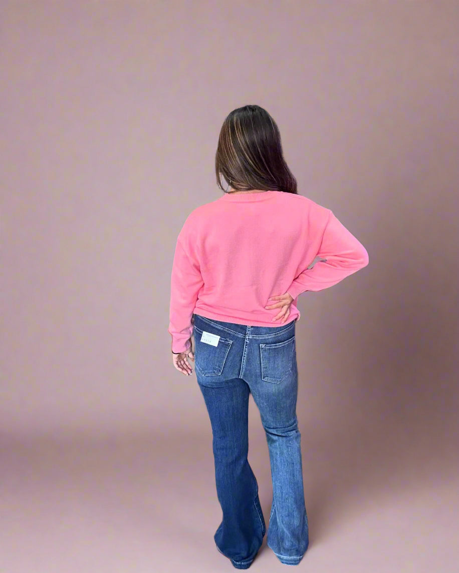 LONG SLEEVE SWEATER TOP- Pink
