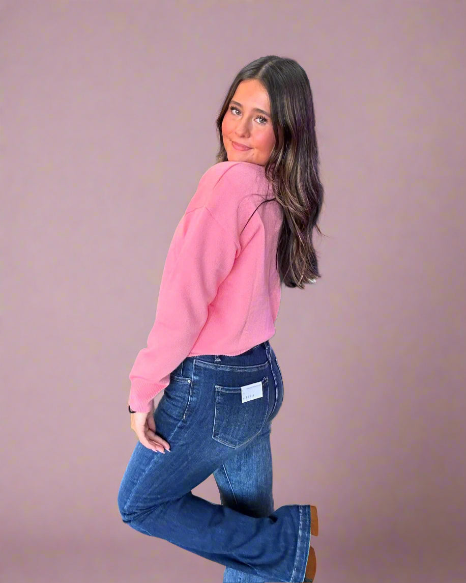 LONG SLEEVE SWEATER TOP- Pink