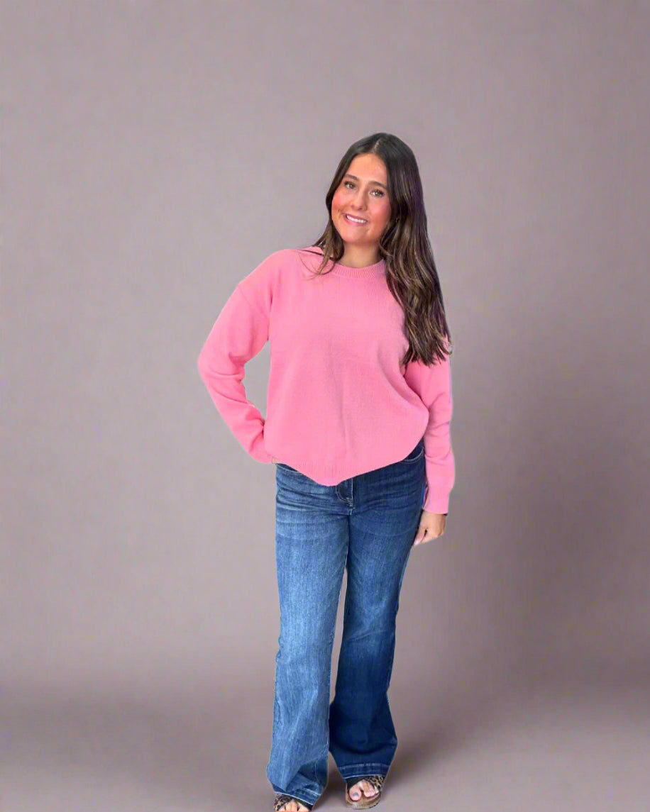 LONG SLEEVE SWEATER TOP- Pink