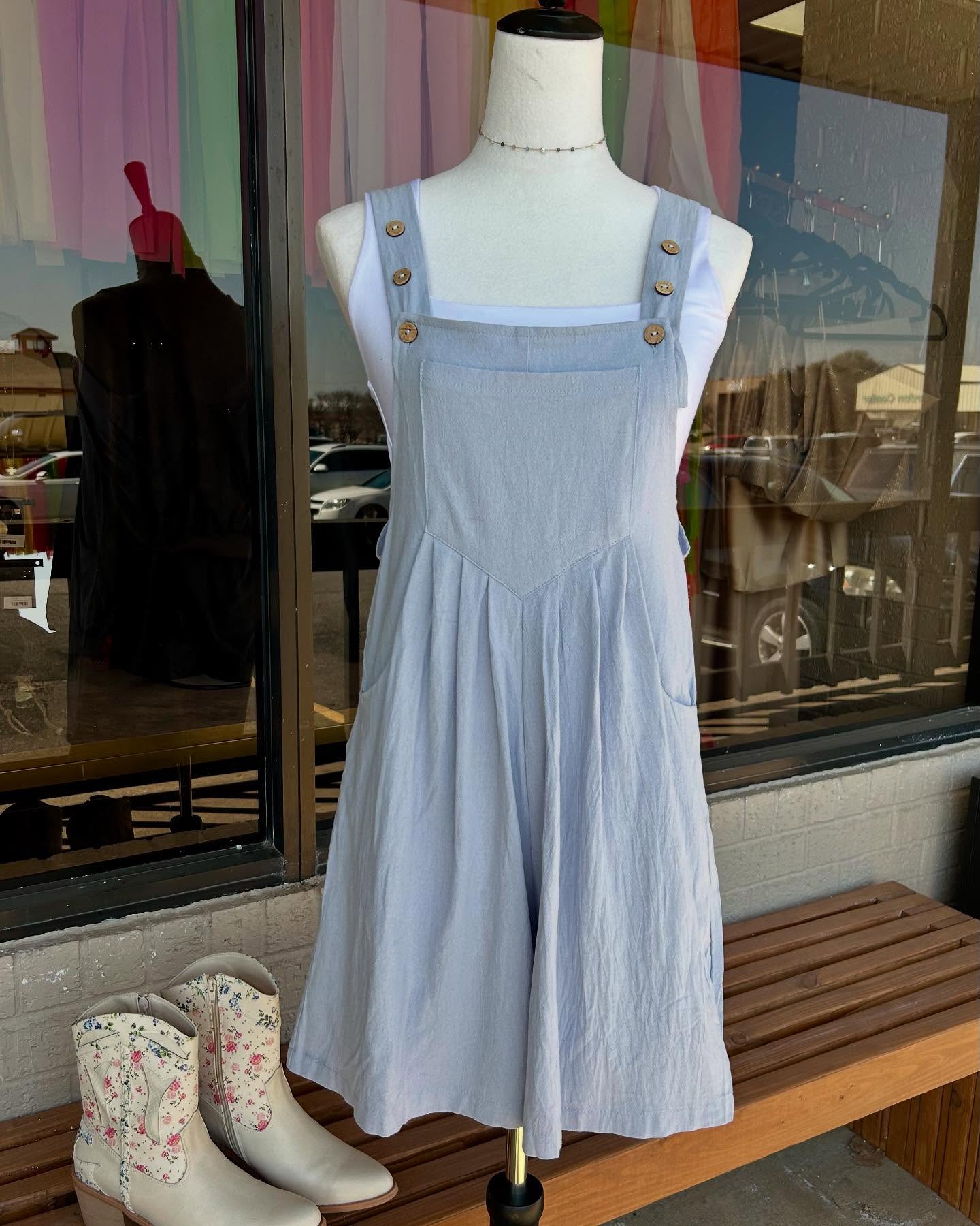 Sky blue Casual Short Jumpsuit with Adjustable Straps-Lovesoft