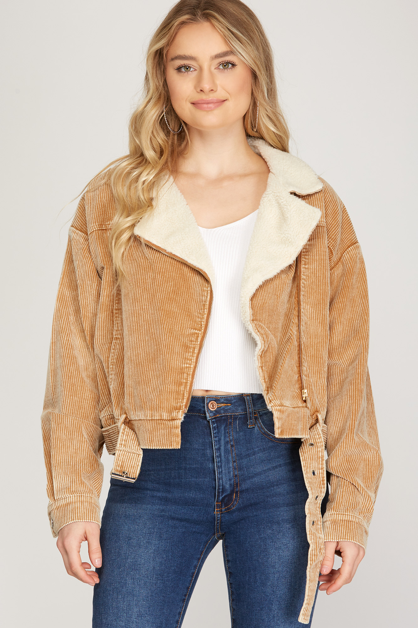 CORDUROY ZIP UP JACKET FAUX SHEARLING LINING