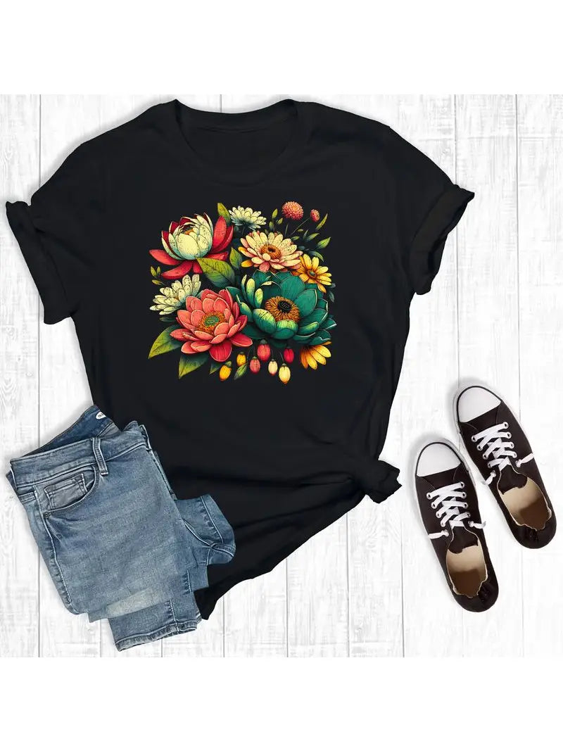 Floral Bouquet Black Graphic Tee
