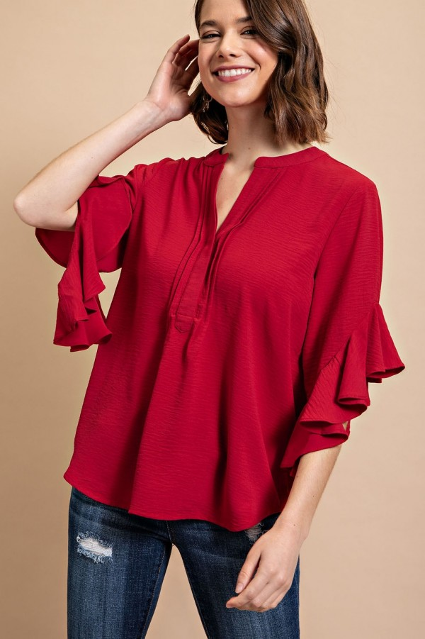 GiGiO Red Ruffled Sleeve Top