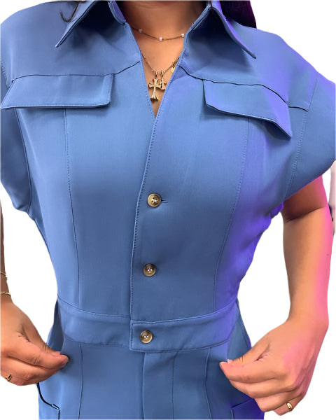 V Neck Collar Pocket Jumpsuit