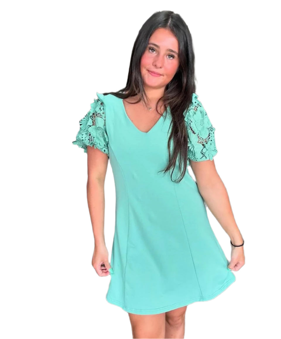 Sage Mint Floral Sleeve Dress