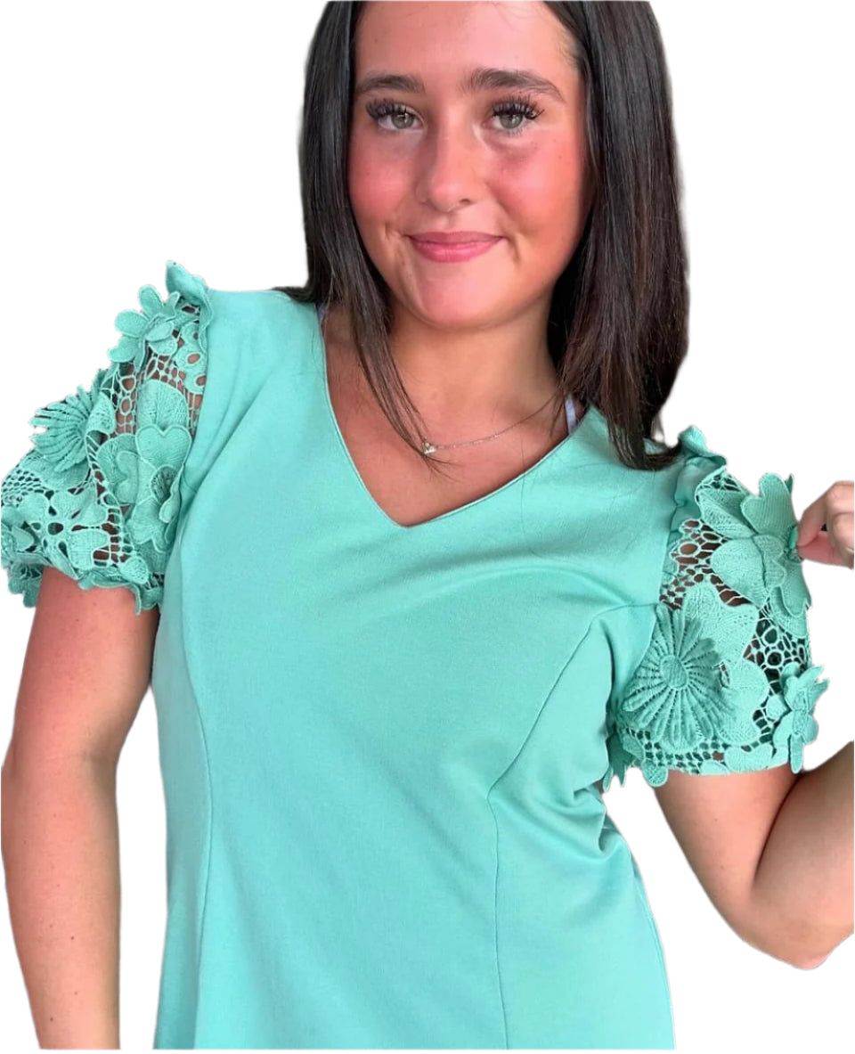 Sage Mint Floral Sleeve Dress