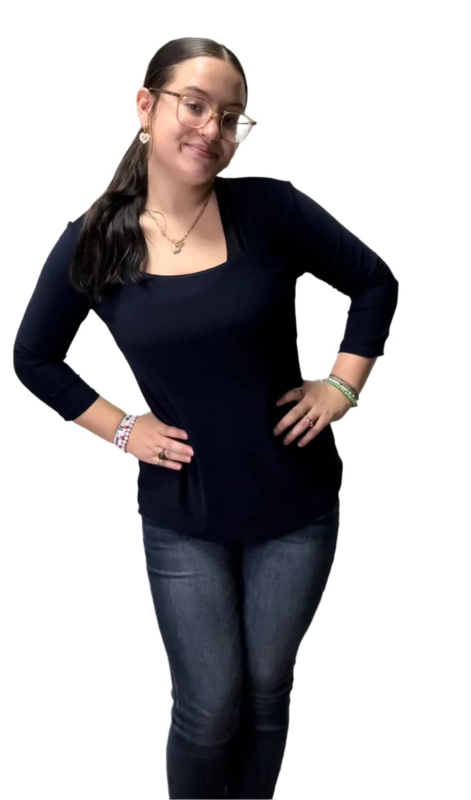 Top Square Neck 3/4 Sleeve, Navy