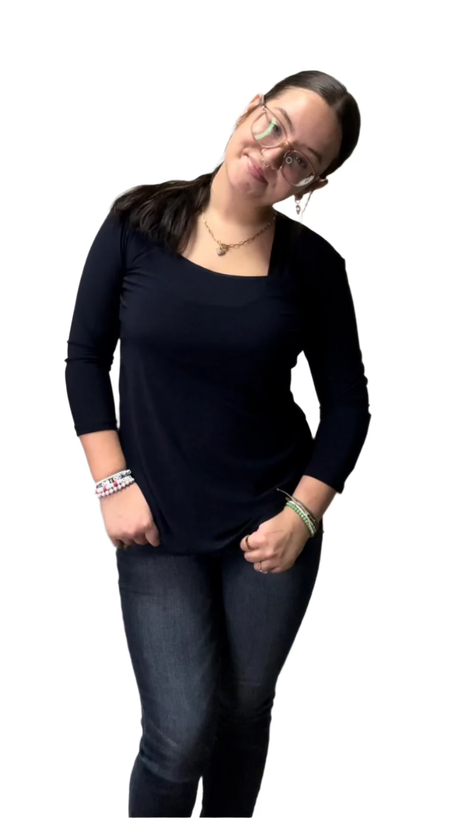 Top Square Neck 3/4 Sleeve, Navy