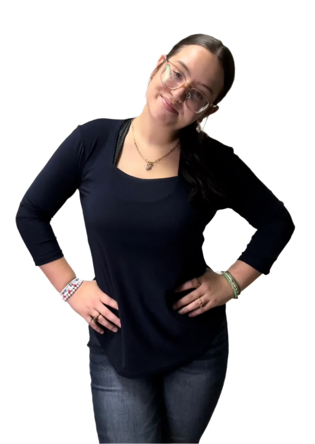 Top Square Neck 3/4 Sleeve, Navy