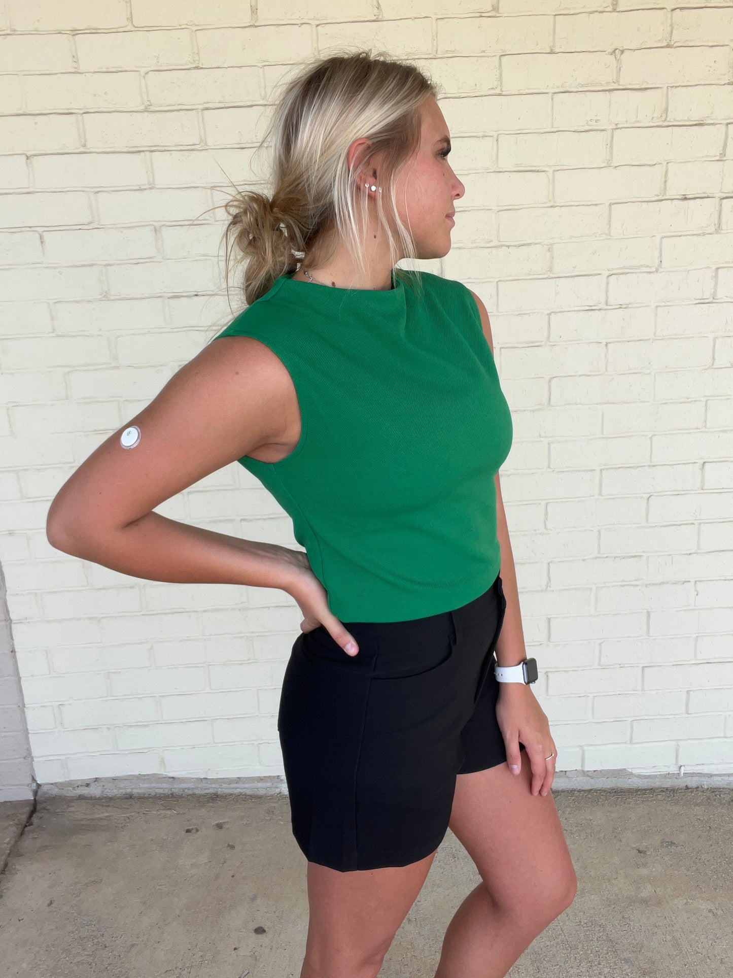 Sleeveless Mock Neck Top-Green