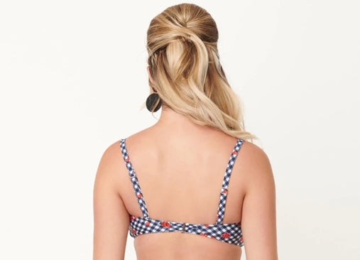 Unique Vintage Navy Gingham & Lady Bug Print Bikini Top