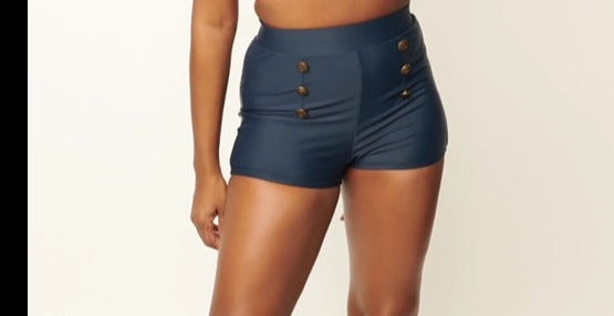 Unique Vintage Navy Blue Nautical Button Capitola Swim Short