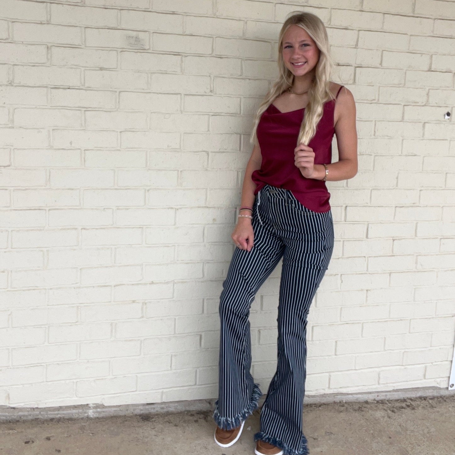Cello Stripe High Rise Super Flare Jeans