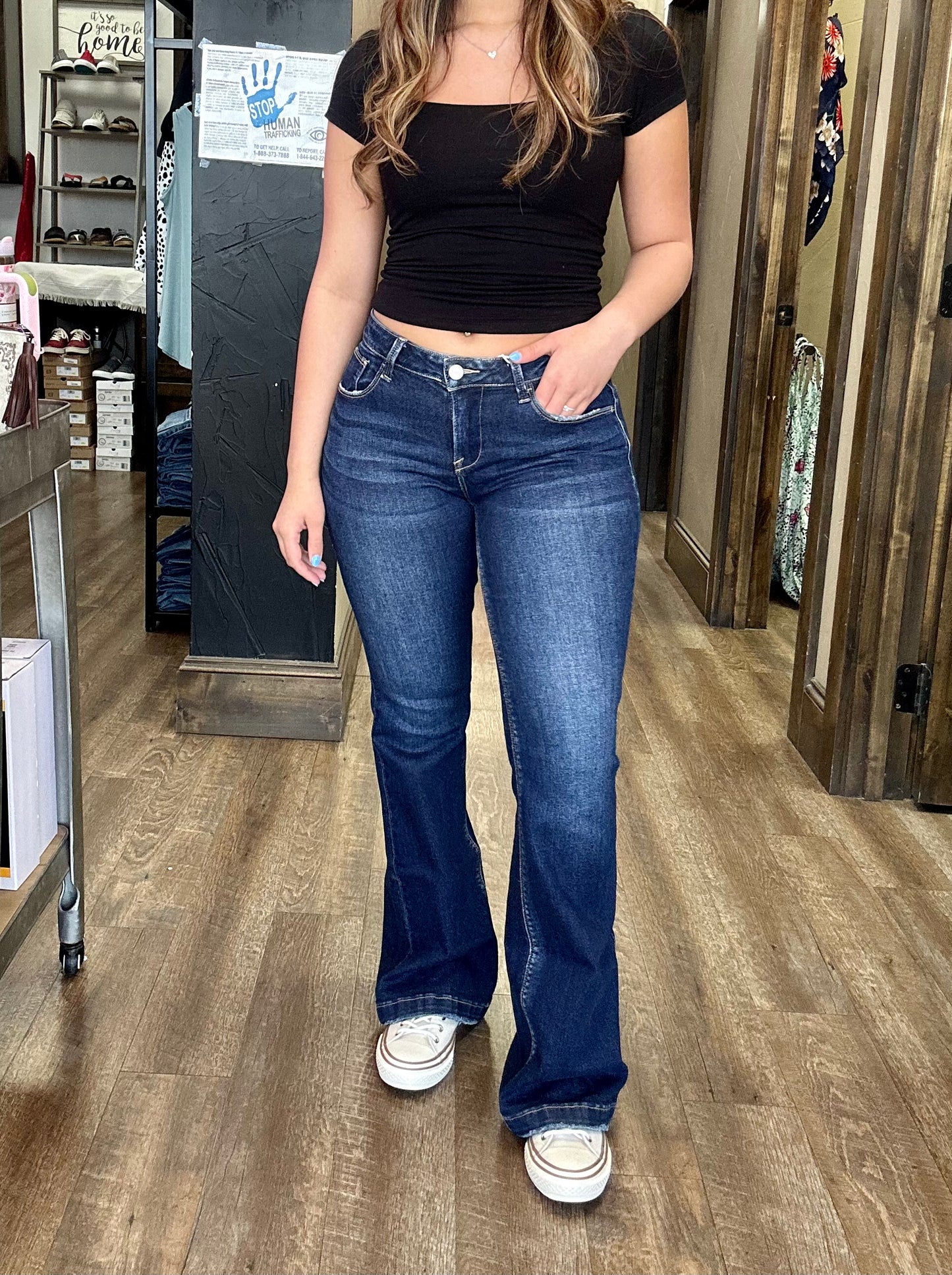 Risen Low Rise Flare Jeans