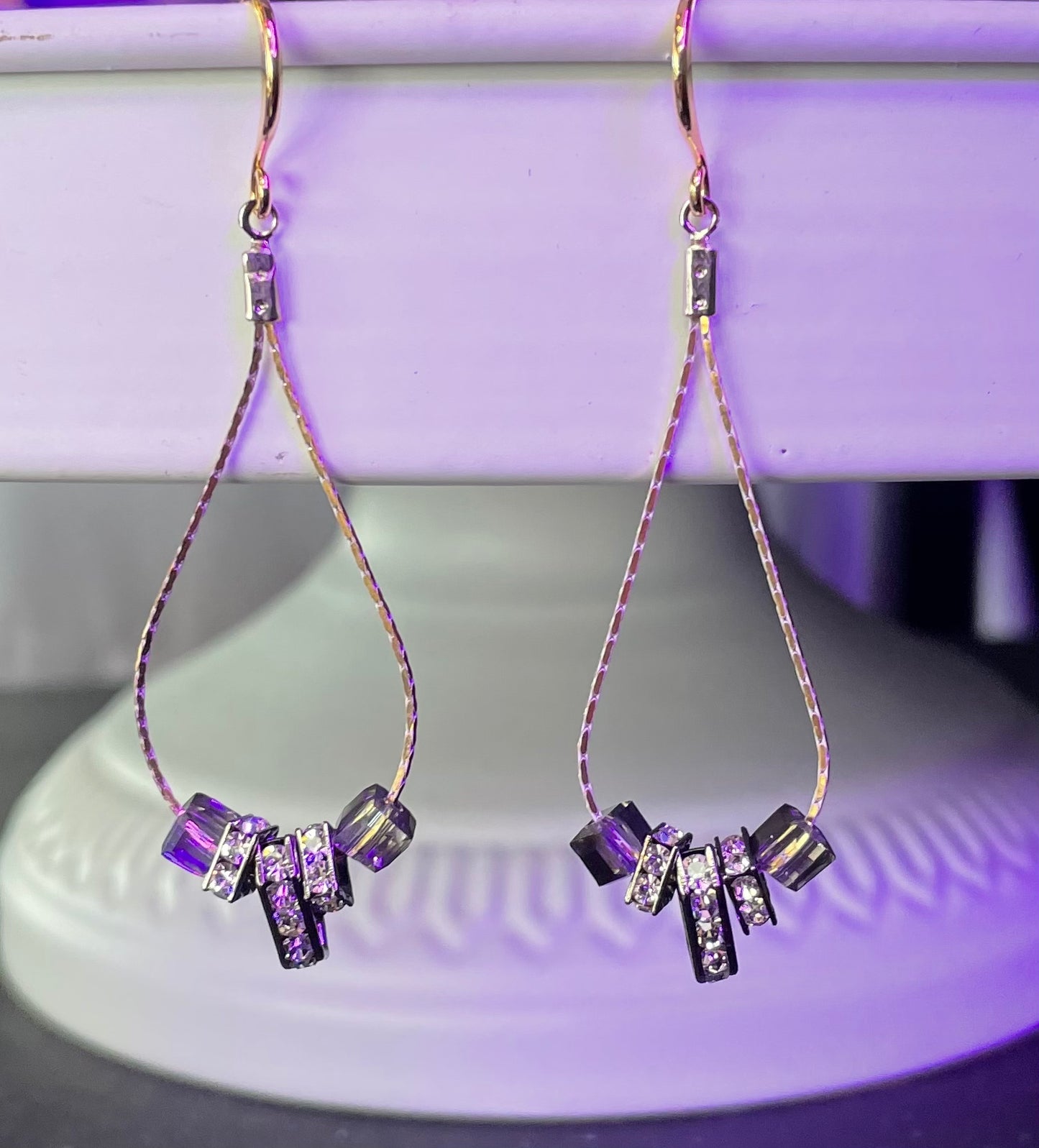 Long Dangle Earrings with Rhinestones