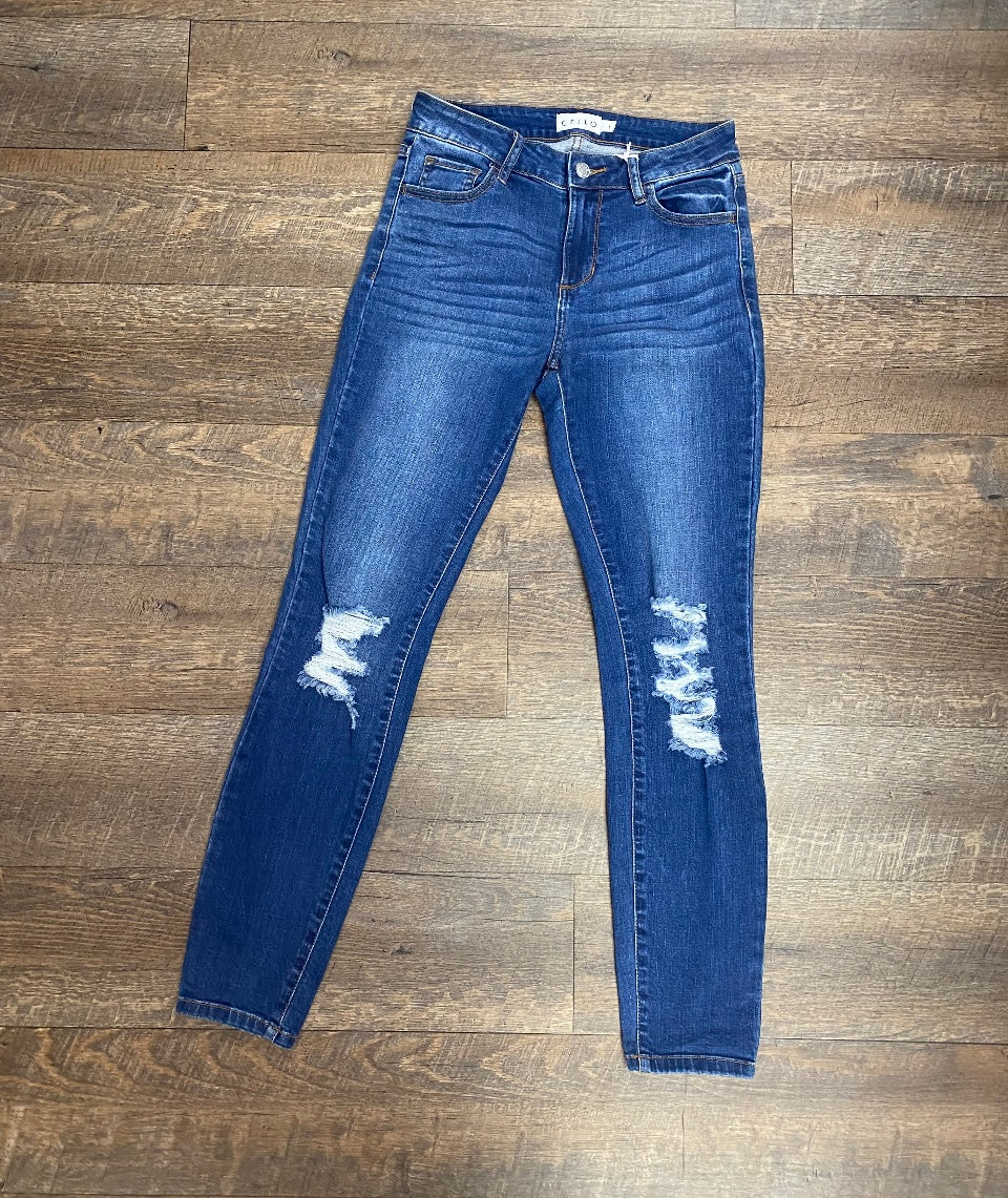 Mid Rise Distress Skinny
