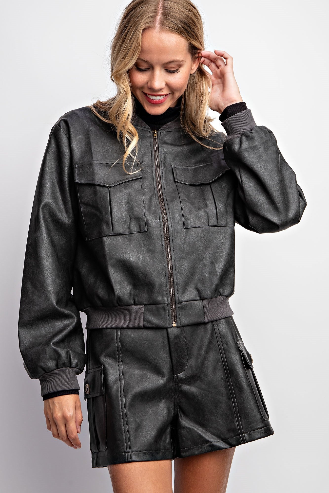 WASHED VEGAN LEATHER JACKET