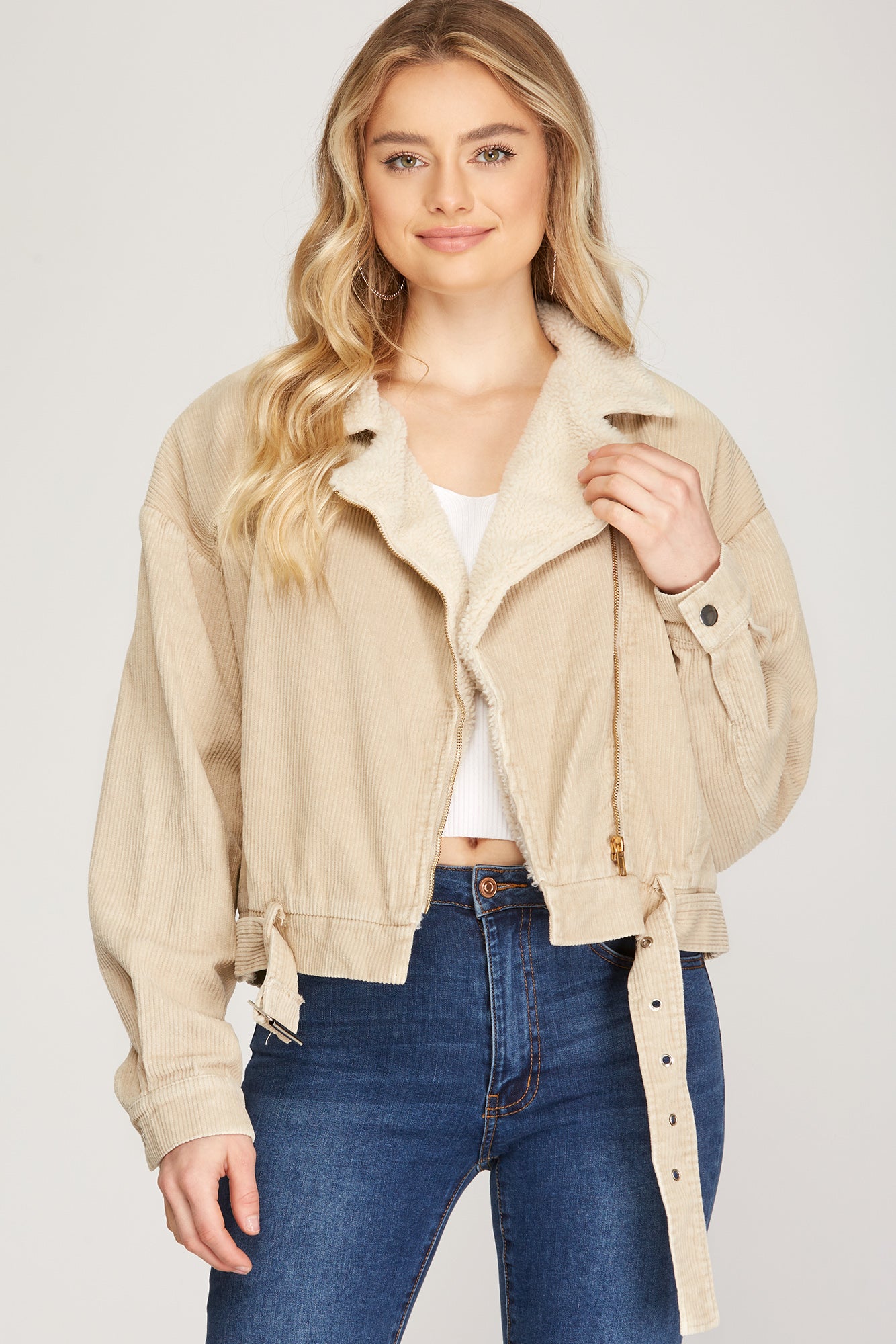 CORDUROY ZIP UP JACKET FAUX SHEARLING LINING