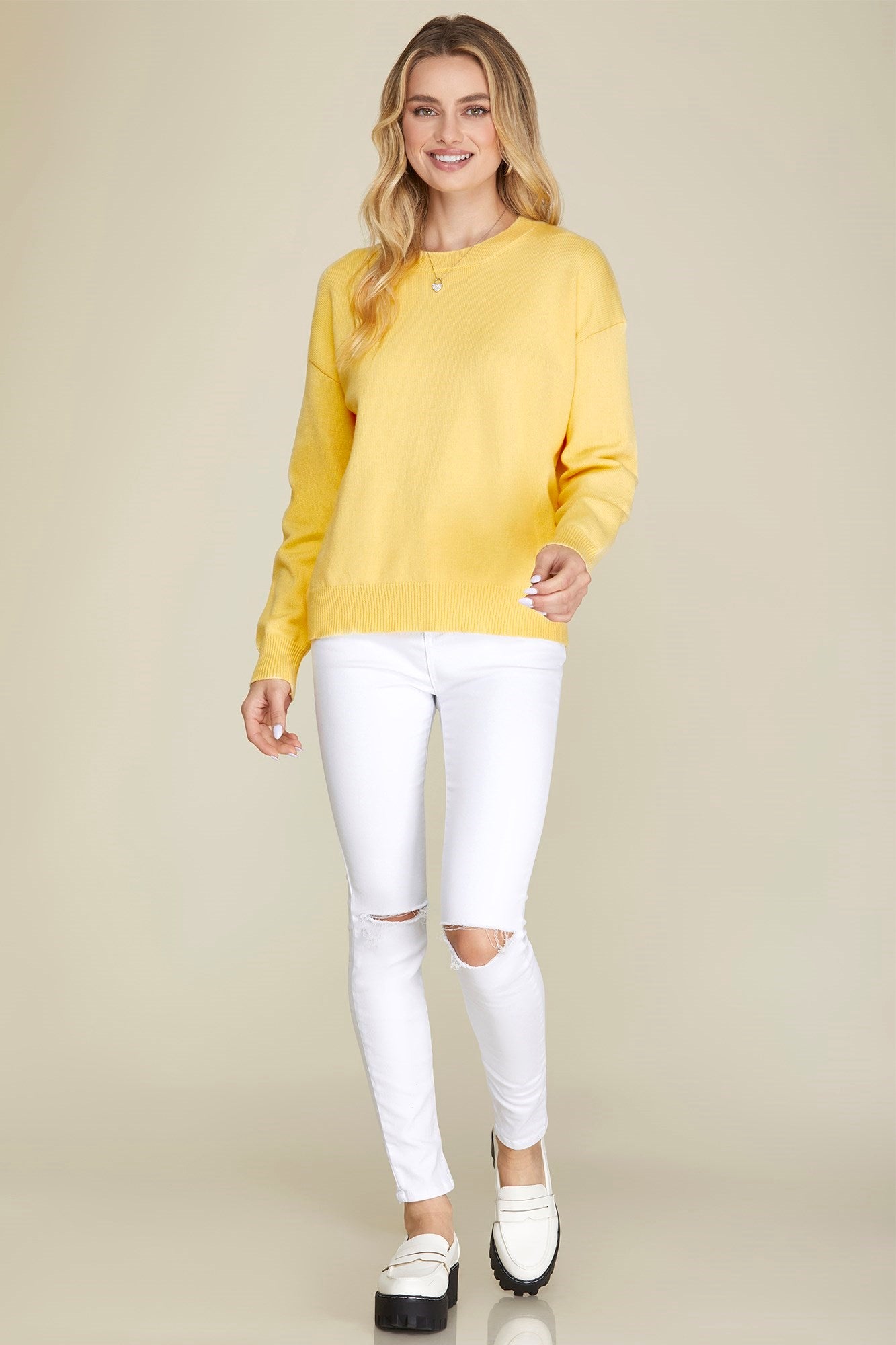 LONG SLEEVE SWEATER TOP-Yellow