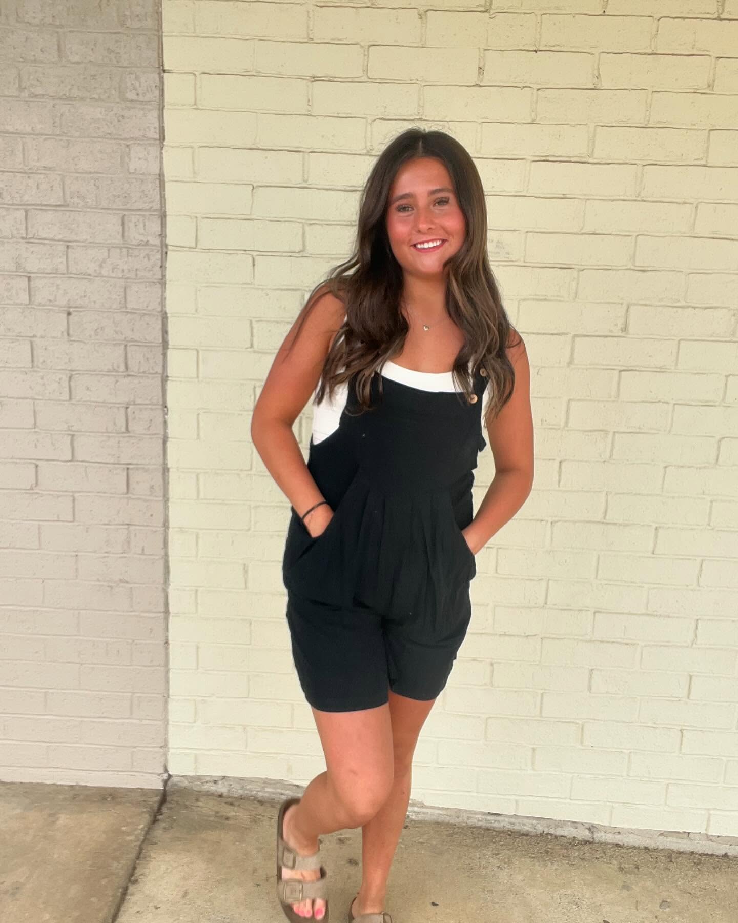 Black Casual Short Jumpsuit with Adjustable Straps-Lovesof