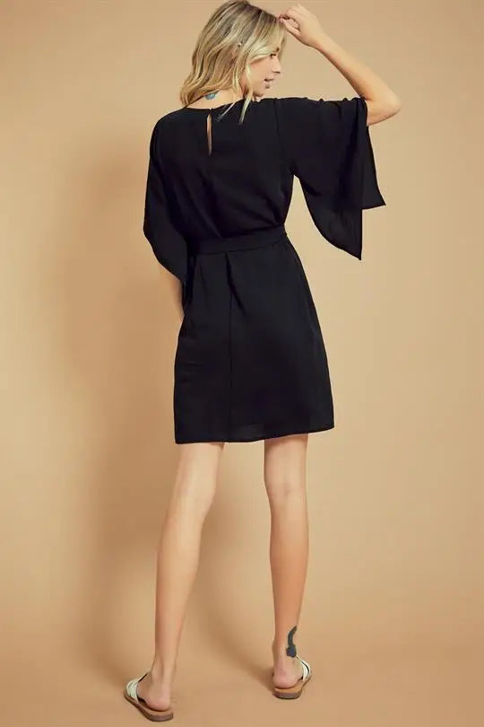 Solid A-Line Dress with Belt