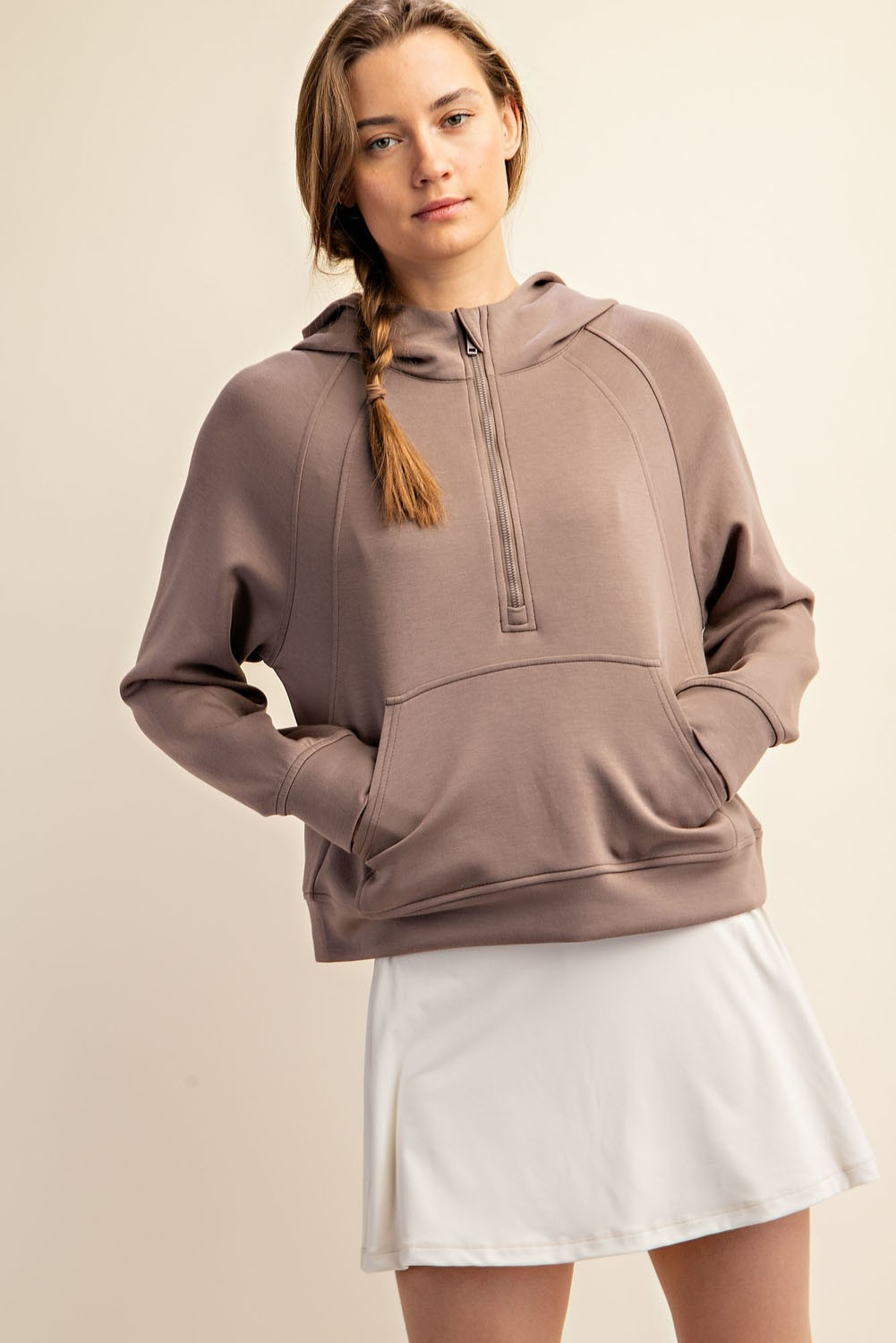 Quarter Zip Hoodie Jacket Mocha
