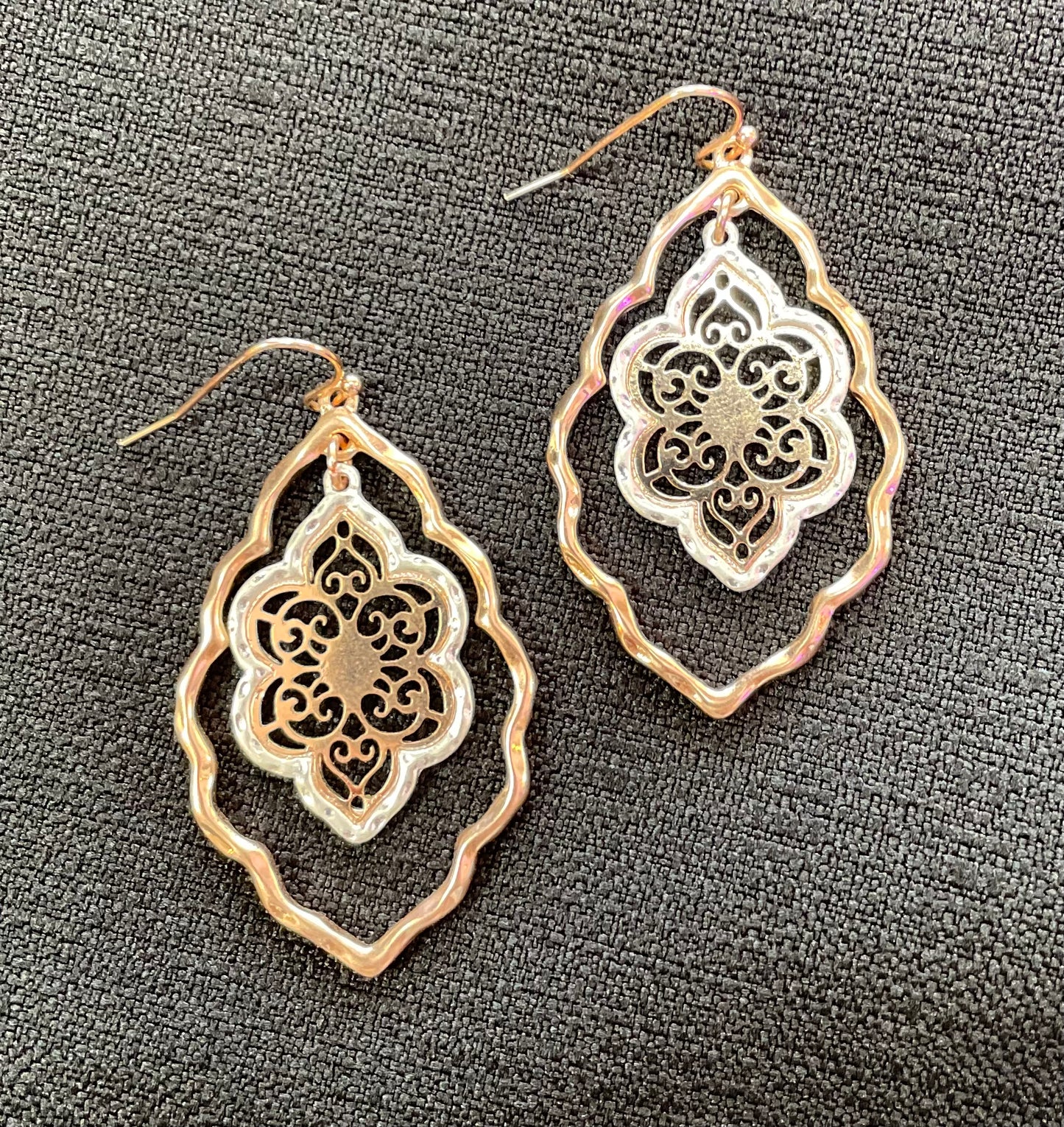 Rose Gold & Silver filigree Earrings