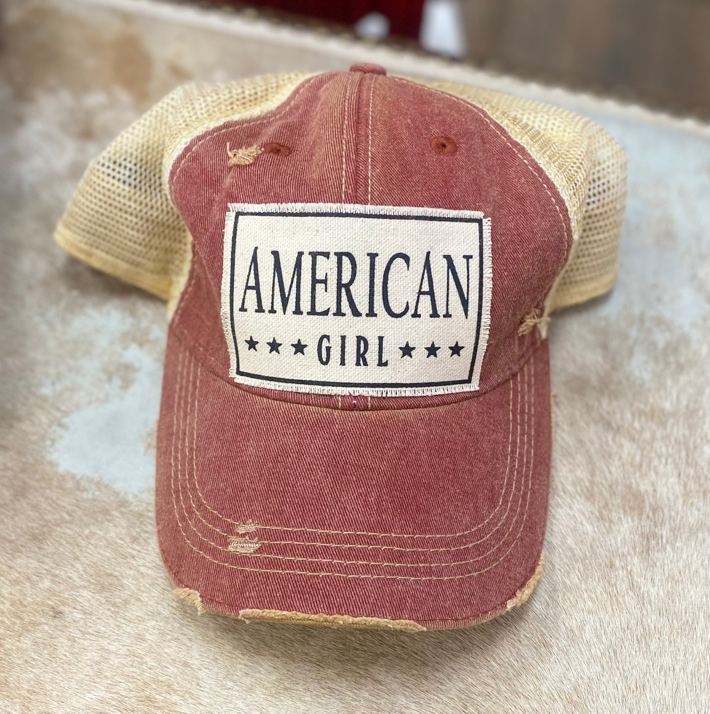 Red Distressed Baseball Cap