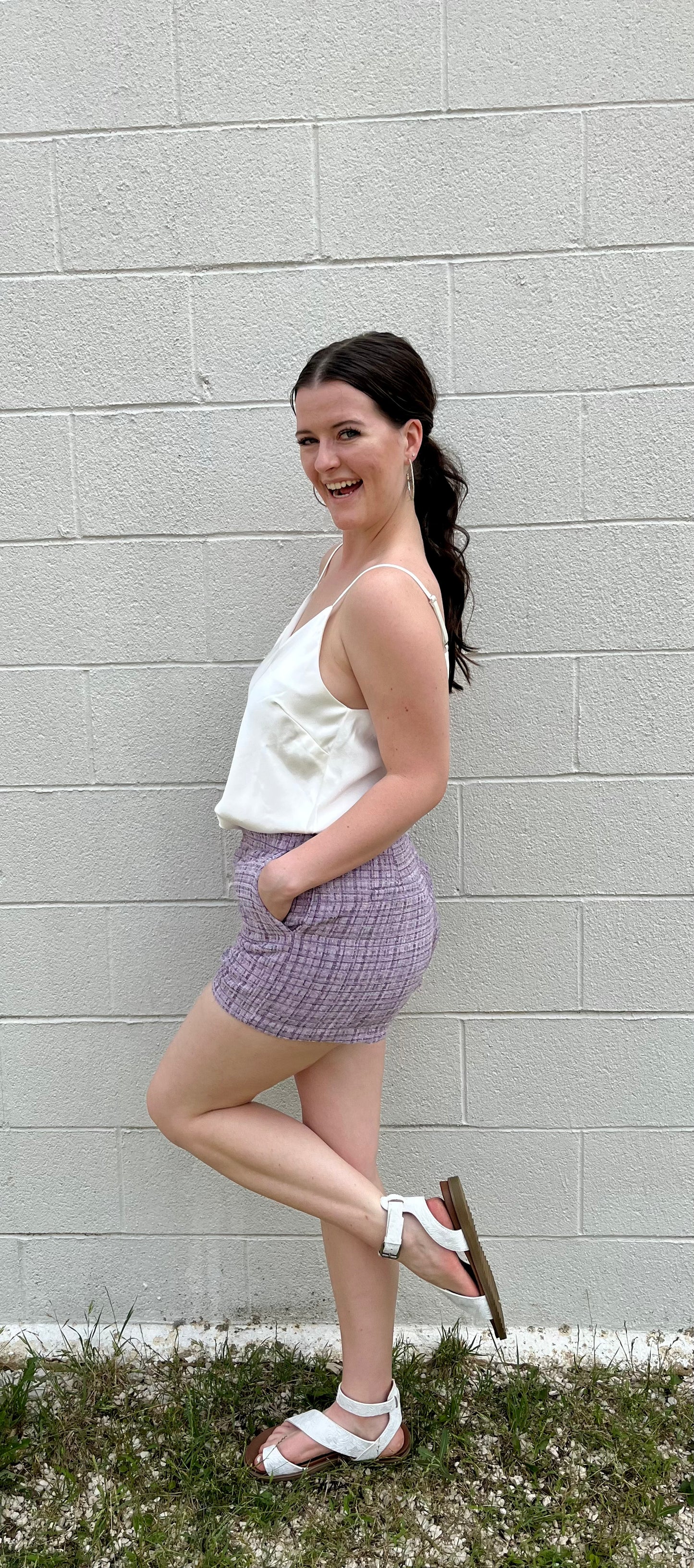 High Waisted Tweed Lavender Shorts