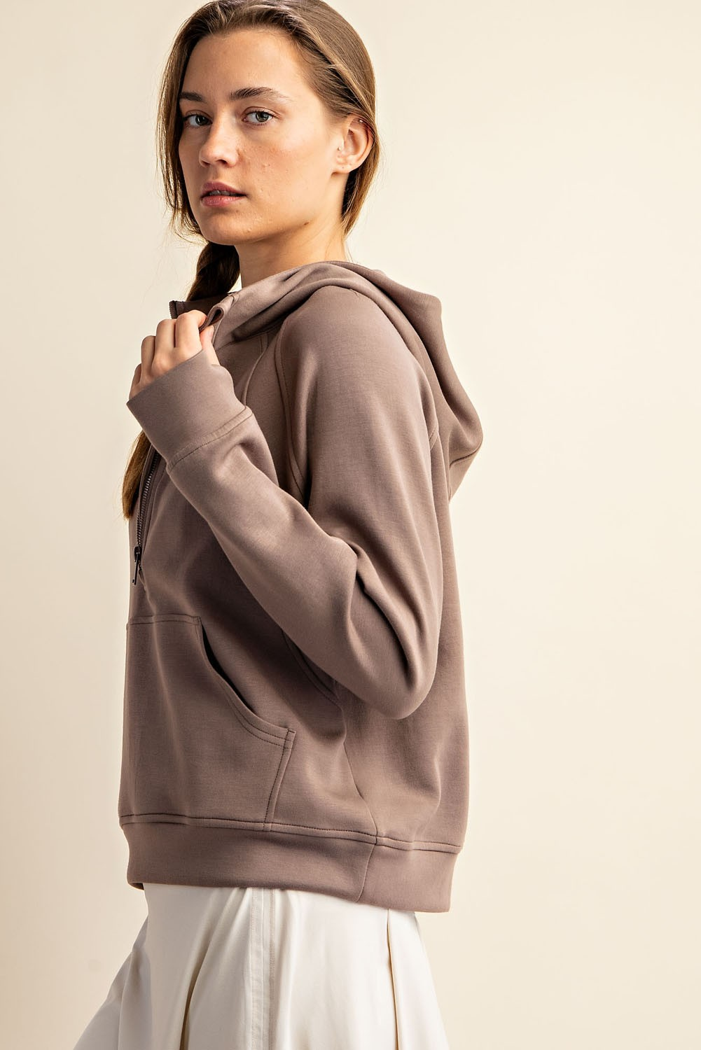 Quarter Zip Hoodie Jacket Mocha
