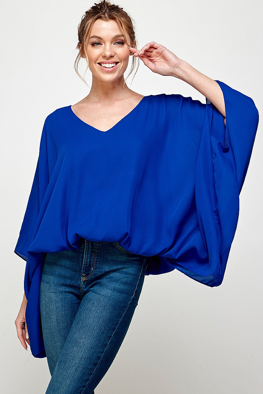 Royal Blue Solid V neck Top