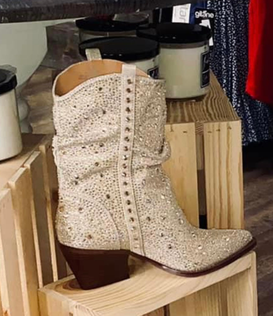 Champagne Boot with Rain Drop Stones