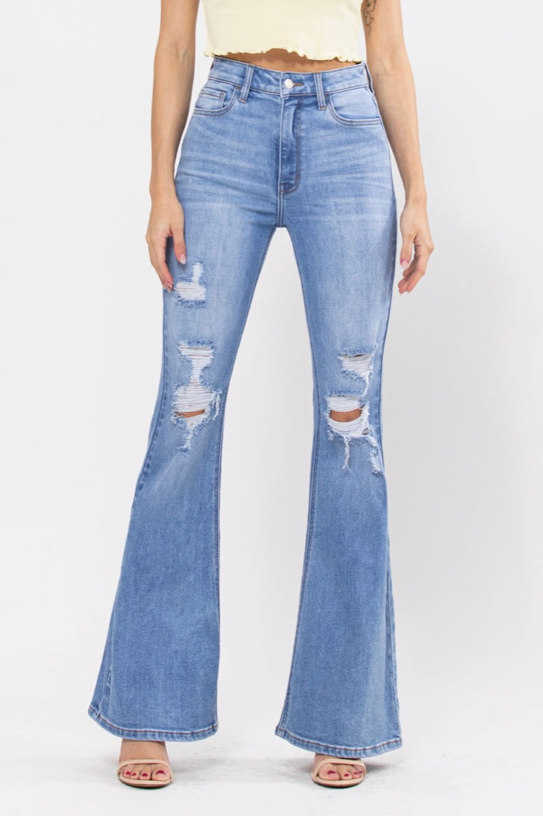 Cello High Rise Distressed Super Flare Jean
