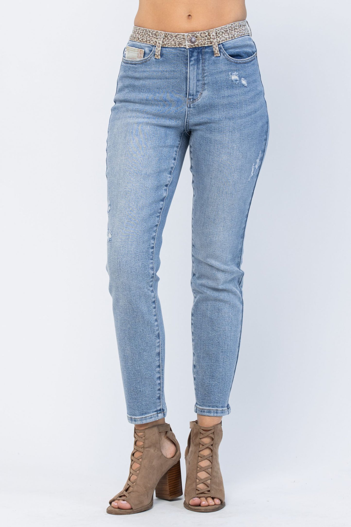 Cheetah Camo Block High Wasit Slim Jeans