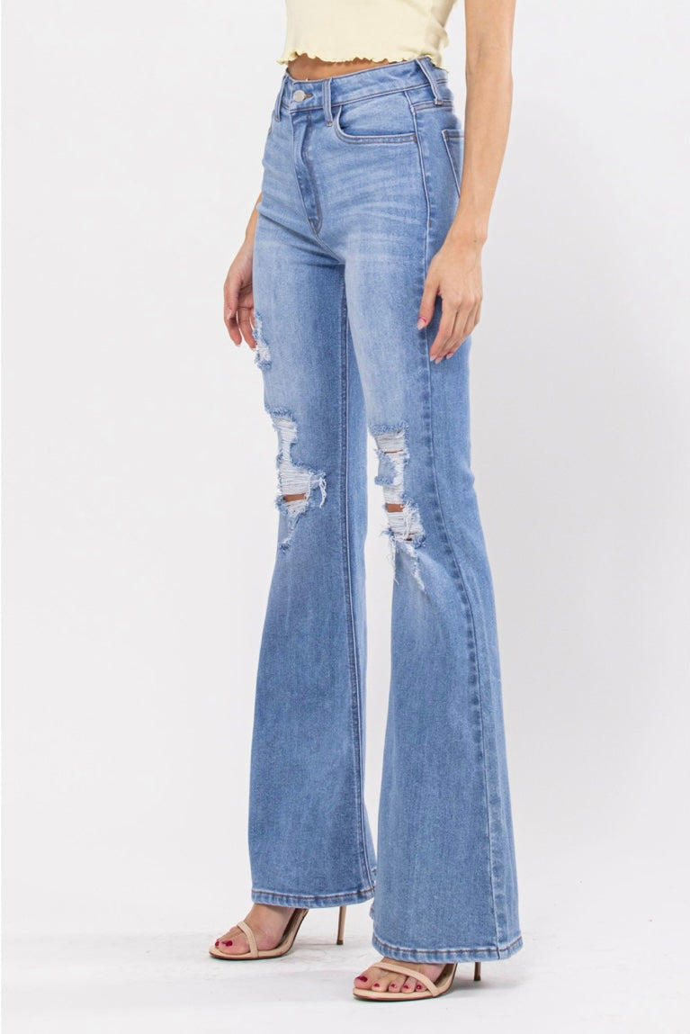 Cello High Rise Distressed Super Flare Jean