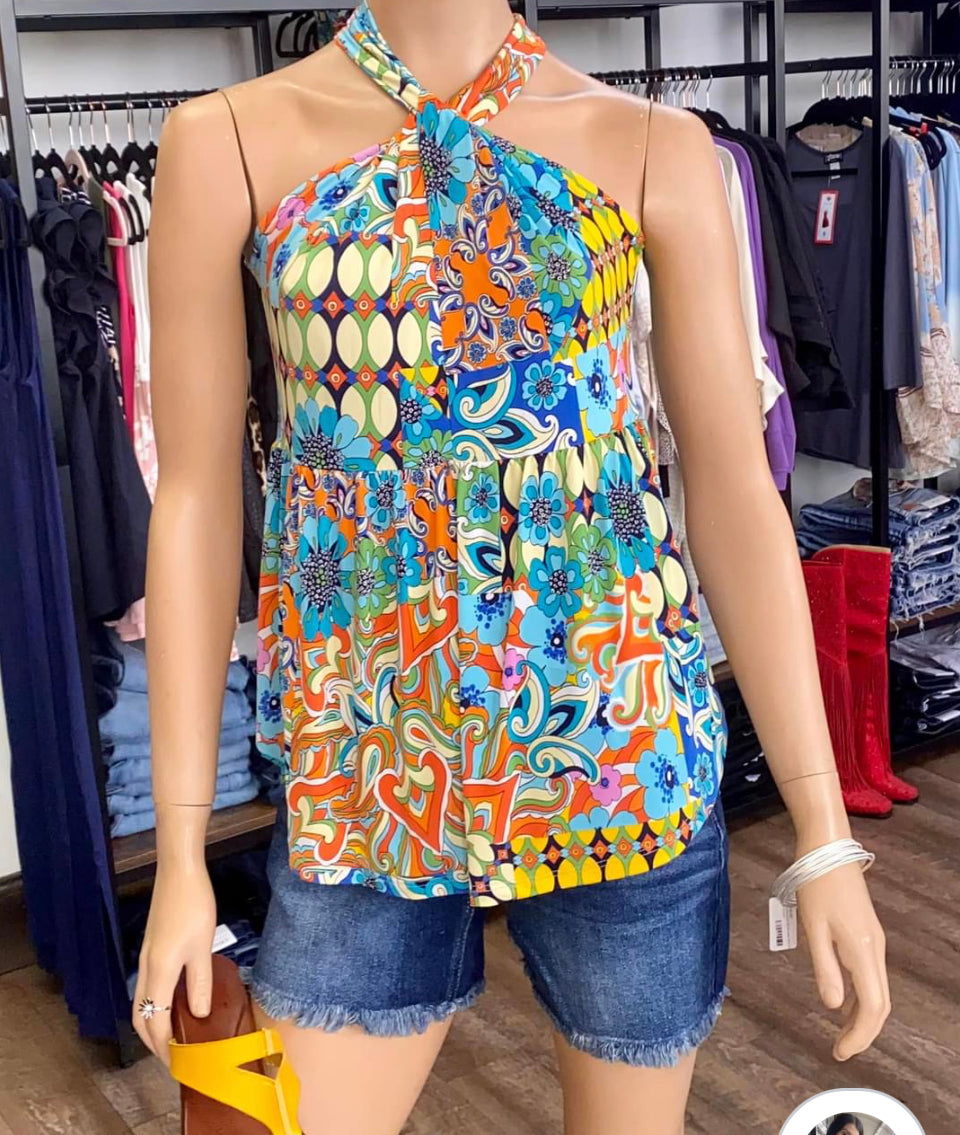 Halter Neck Print Top