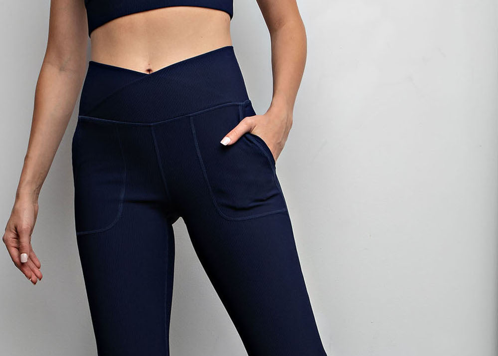 Plus Nylon Ribbed Legging Flared by Rae Mode Pant