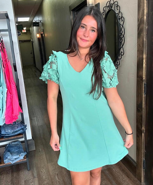 Sage Mint Floral Sleeve Dress