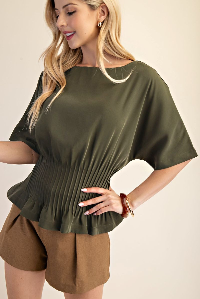 Boat Neck Gathered Waist Top