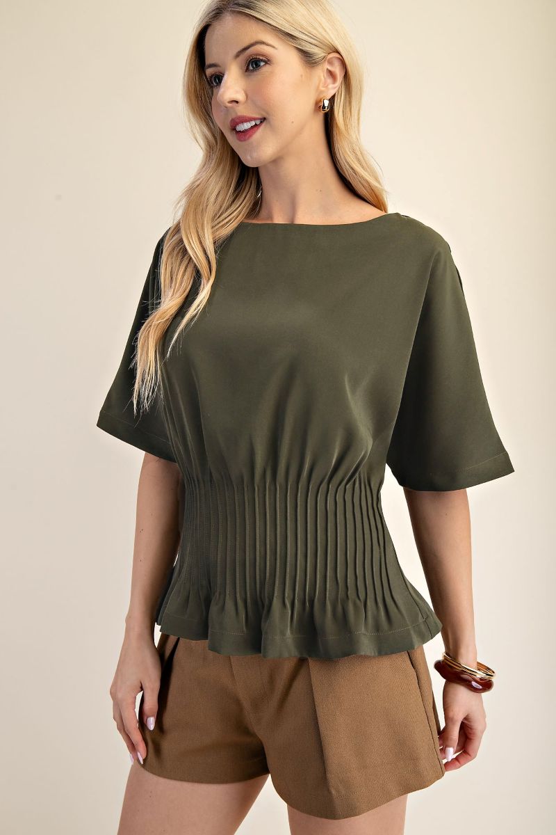 Boat Neck Gathered Waist Top