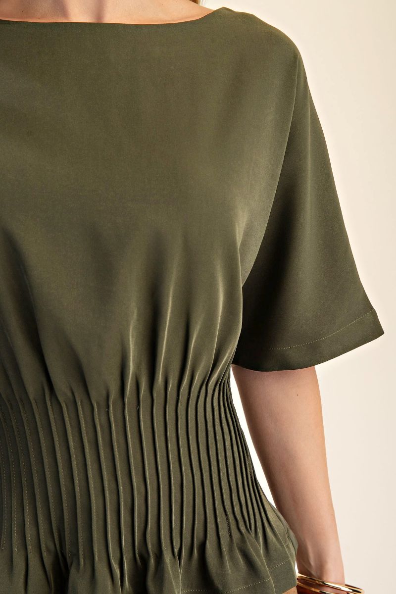 Boat Neck Gathered Waist Top