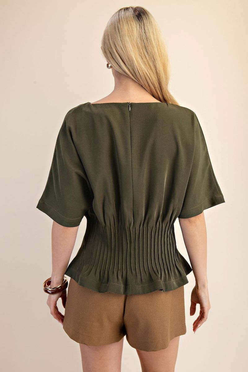 Boat Neck Gathered Waist Top