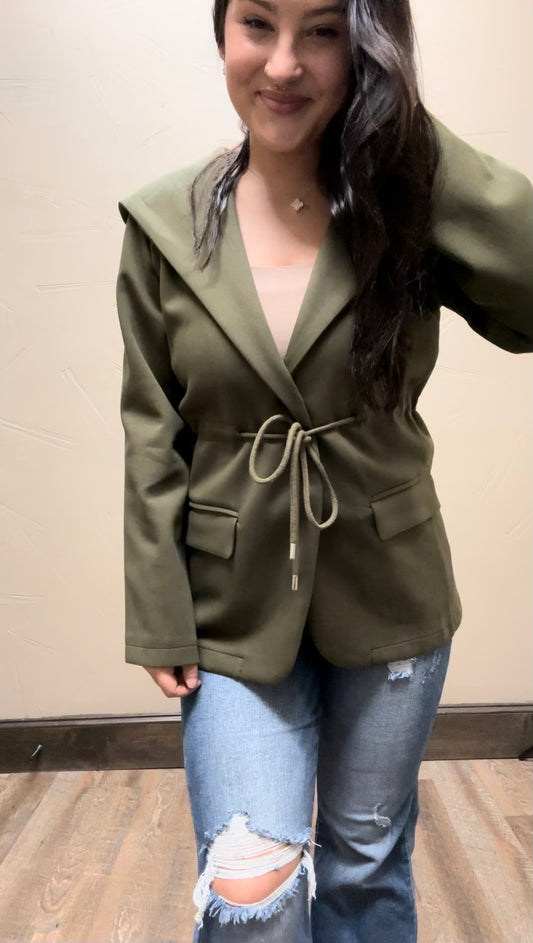 Olive Draw String Hooded Jacket