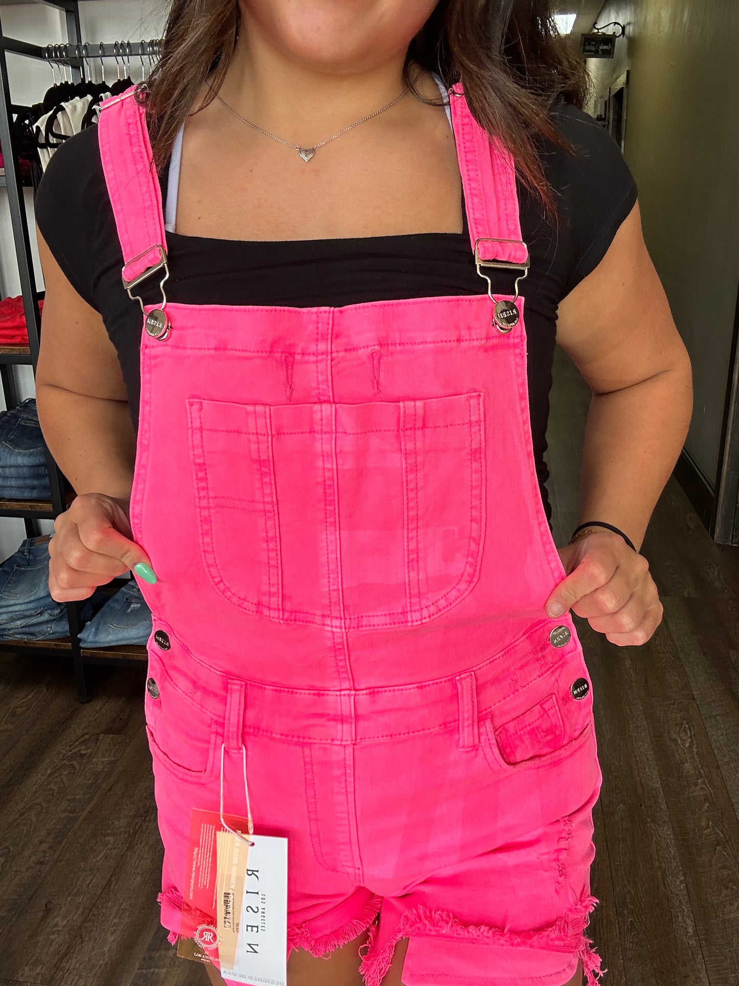 Risen hot pink front distressed shortall